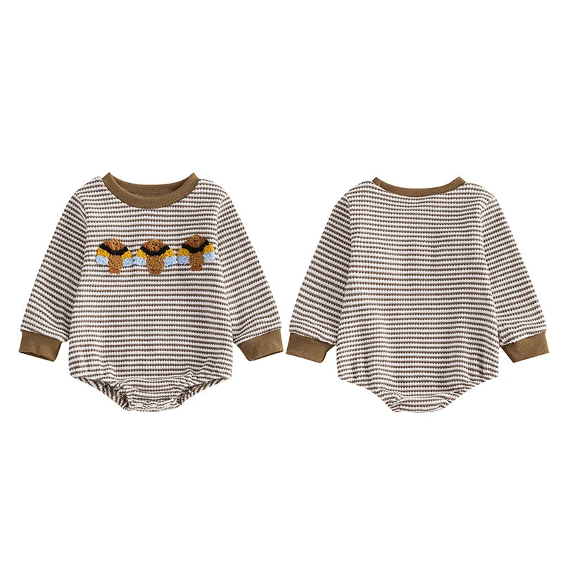 Girl's & Boy's Embroidered Thanksgiving Turkey Striped Sweatshirt Onesies