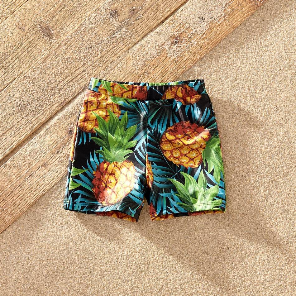 Family Matching! Pineapple Ruffled One Piece Swimsuits & Trunks