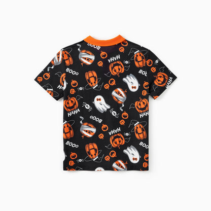 Family Matching! Halloween Pumpkin Ghost Spiderweb Polo Shirts or Ruched Sleeveless Dresses