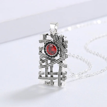 Men's Vintage Geometric Red Zircon Silver Necklaces