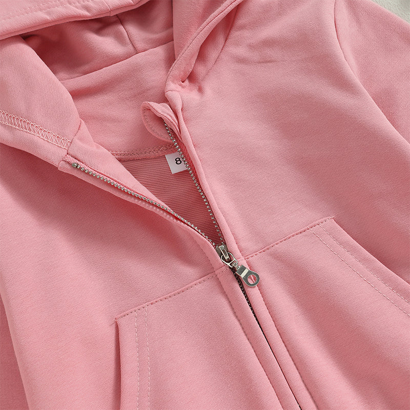 Boy's & Girl's Solid Hooded Zip Jackets