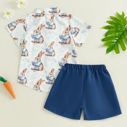 Boy's 2-Piece Easter Bunny/Carrot Button-Up Polos & Shorts Sets