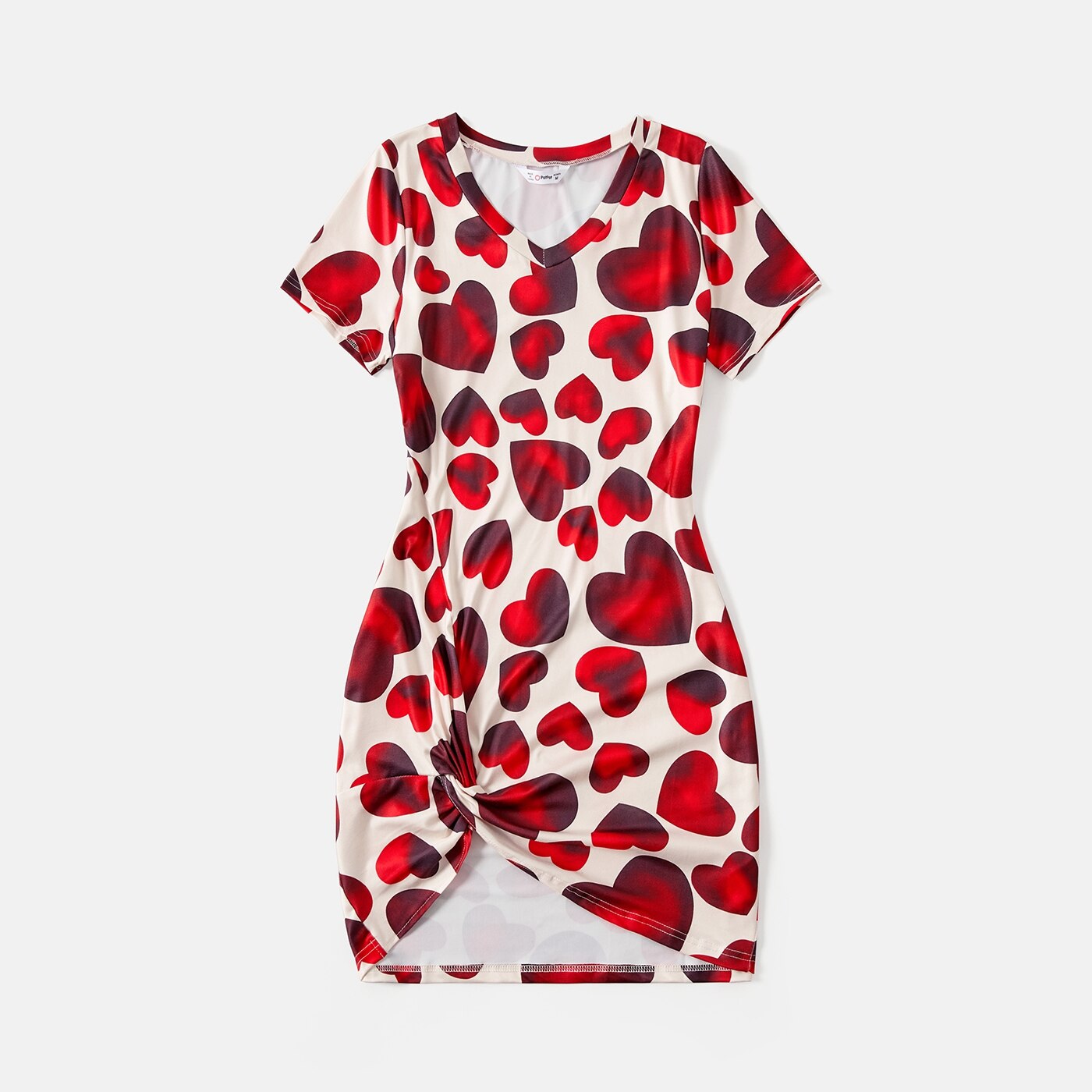 Family Matching! VaValentine's Day Red Heart Twist Knot Dresses and Short-Sleeve T-shirts
