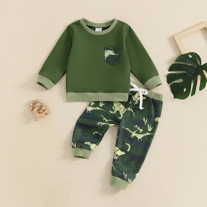 2-piece Fall Sets! Boy's & Girl's Camo Dinosaur Sweatshirts & Sweatpants