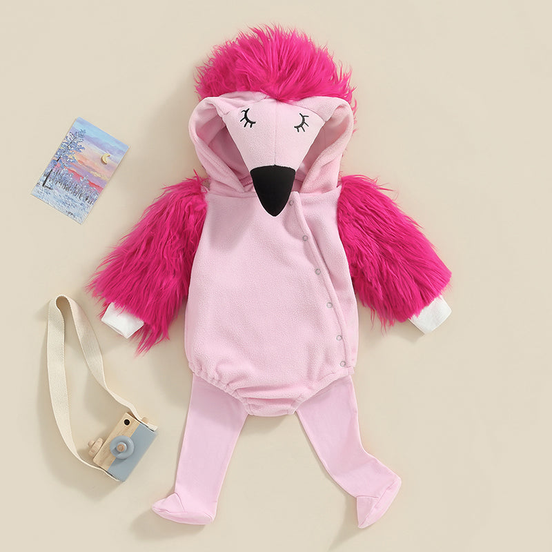 Girl's 2-Piece Fuzzy Flamingo Halloween Costume Sets with Romper & Leg Warmers