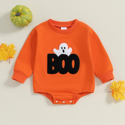 Girl's & Boy's Embroidered Halloween *BOO* Ghost Sweatshirt Onesies