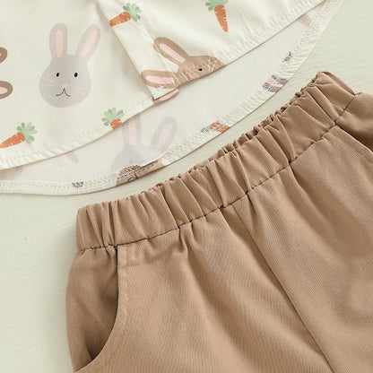 Boy's Button-Up Easter Bunny Carrot Shirt & Shorts