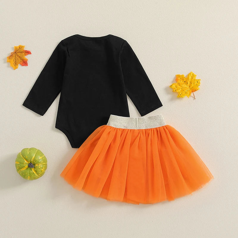 2-Piece Halloween Outfits! Girl’s Long Sleeve Rompers & Skirt Sets