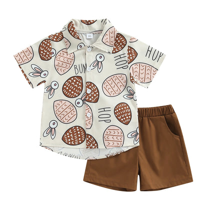 Boy's Easter Rabbit Button-Up Shirt Shorts