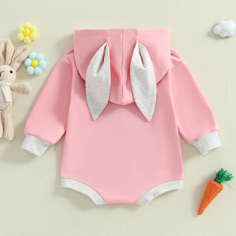 Girl’s Long Sleeve Easter Bunny Embroidered Sweatshirt Rompers