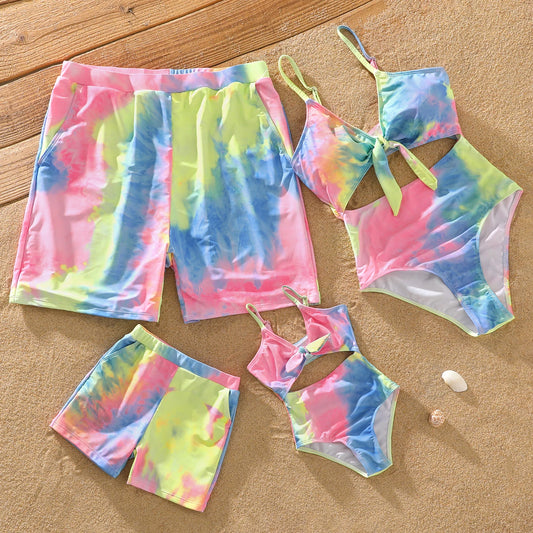 Family Matching! Tie-Dye One Piece Swimsuits & Trunks