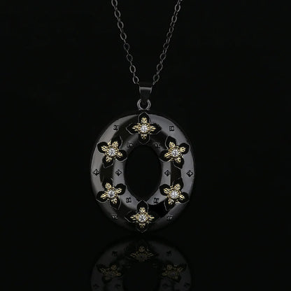 Hoop Pendant Carved Cross Black & Gold Style Necklaces