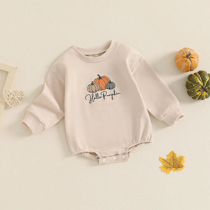 Halloween Rompers! Girl’s & Boy’s Long Sleeve Embroidered Pumpkin Sweatshirt Rompers