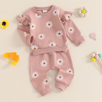 2-Piece Fall / Winter Outfits! Girl’s Daisy Print Sweatshirt & Pants Sets