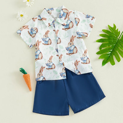 Boy's 2-Piece Easter Bunny/Carrot Button-Up Polos & Shorts Sets