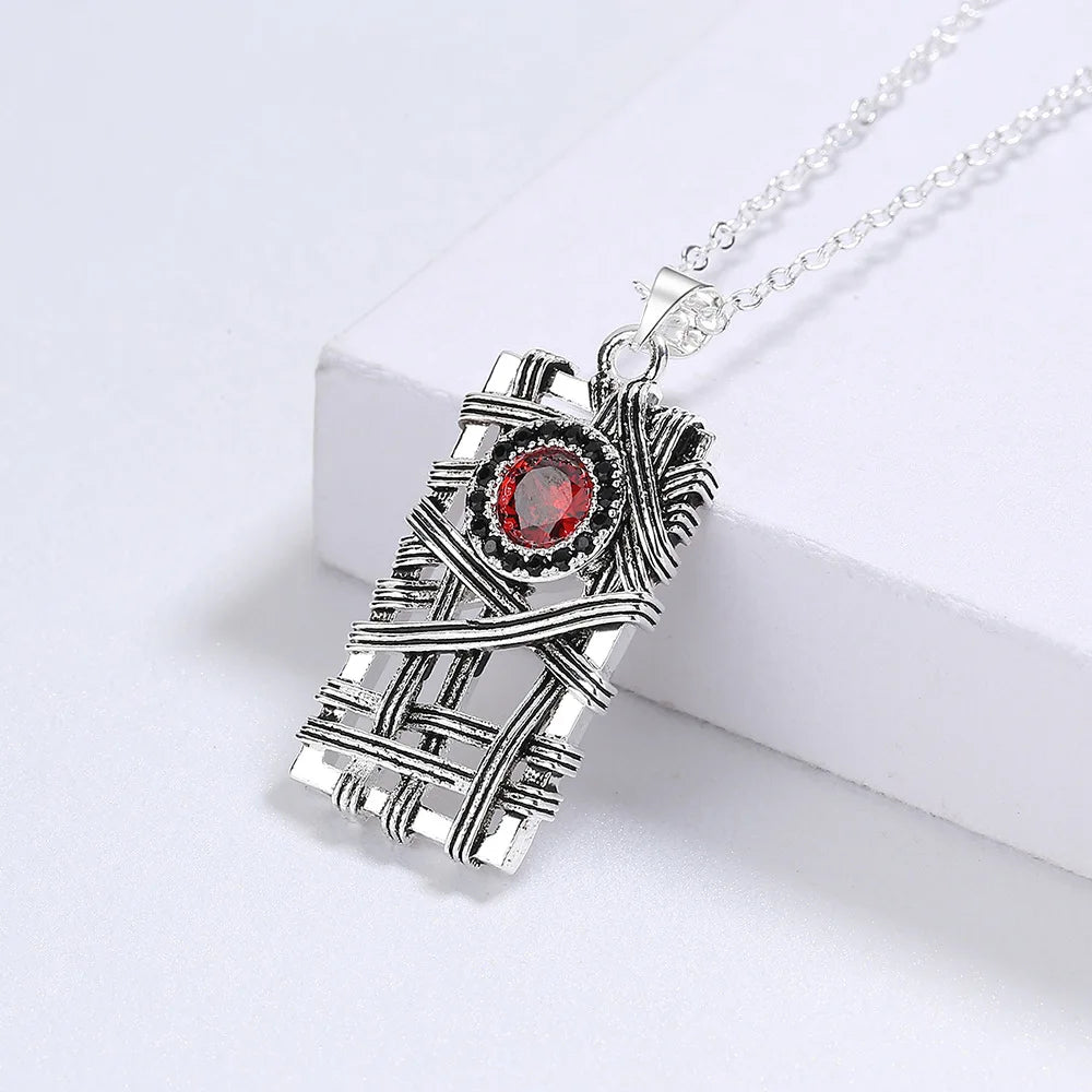 Men's Vintage Geometric Red Zircon Silver Necklaces