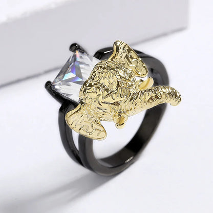 Men's Imperial Elephant Black & Gold Style Zircon Rings