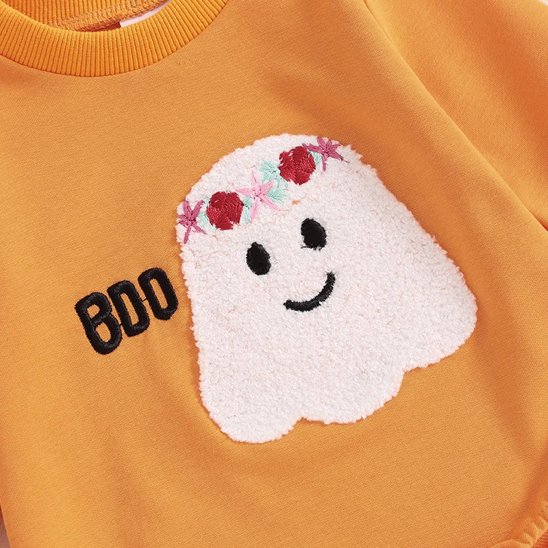 Girl's Embroidered *BOO* Halloween Ghost Sweatshirt Onesies