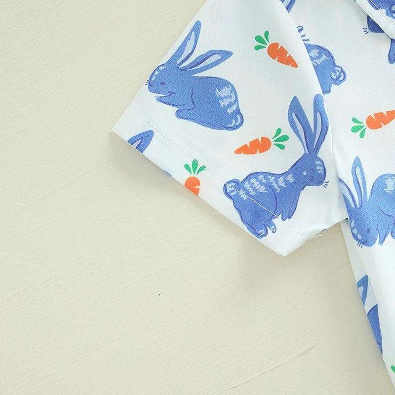 Boy's Button-Up Easter Bunny Carrot Shirt & Shorts