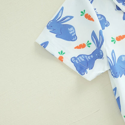 Boy's Button-Up Easter Bunny Carrot Shirt & Shorts