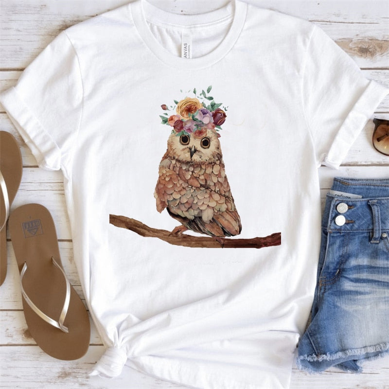 Artsy Tees & Watercolor Owls & Flowers Short Sleeve T-shirts