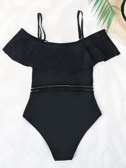 Ruffled Off The Shoulder One Piece Monokini Swimsuit