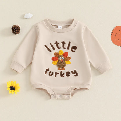 Girl's & Boy's Embroidered Thanksgiving *Little Turkey* Sweatshirt Onesies