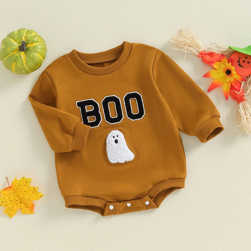 Girl's & Boy's Embroidered *BOO* Halloween Ghost Sweatshirt Onesies