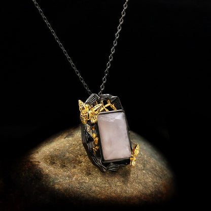 Exquisite Lady Butterfly Pendant Necklace Square Zircon Crystal Pendant Chain Temperament Lady Jewelry