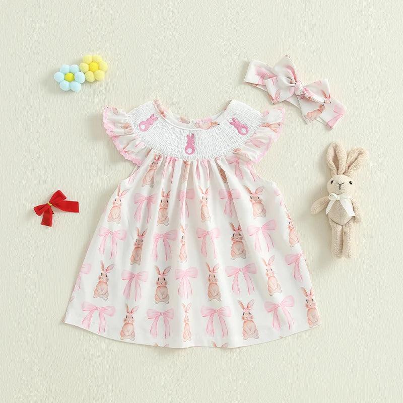 Girl's 2-Piece Rabbit/Easter Egg Fly Sleeve Dresses & Headband Sets