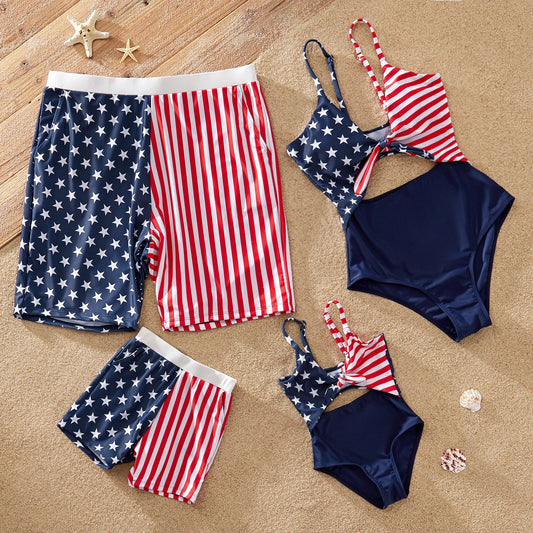 Family Matching! 4th of July Stars & Stripes Swimsuits & Trunks