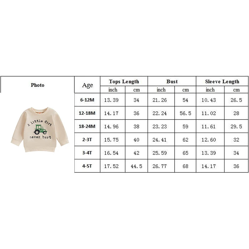 Boy's "A Little Dirt Never Hurt" Tractor Sweatshirts