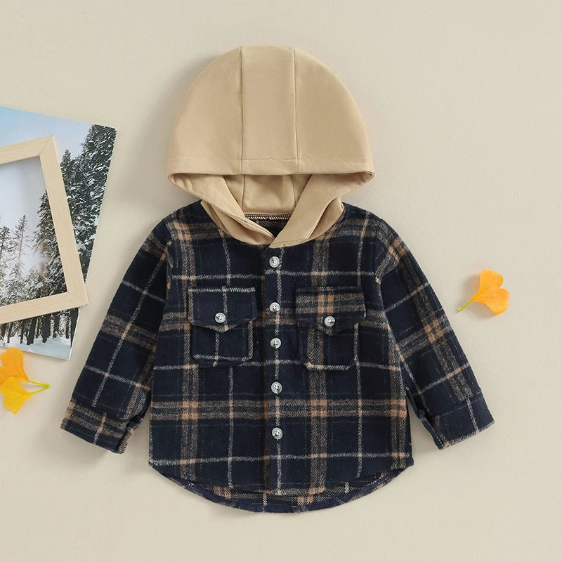 Girl's & Boy's Hooded Flannel Plaid Button Down Shirts