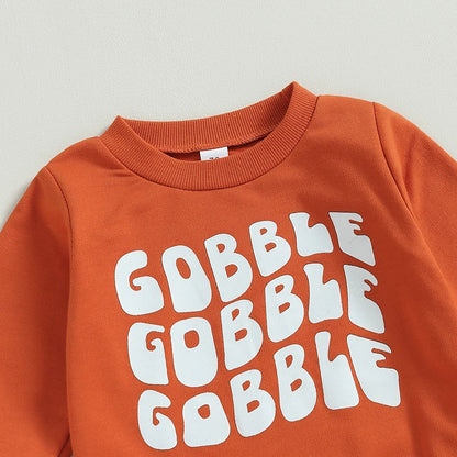 2-Piece Thanksgiving Outfits! Boy's & Girl's "Gobble Gobble" Fall Sweatshirt & Pants Sets