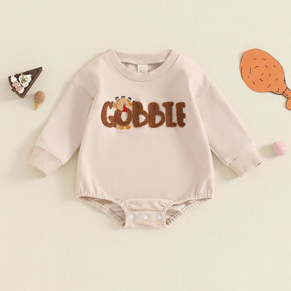 Girl's & Boy's Embroidered Thanksgiving *Gobble* Sweatshirt Onesies