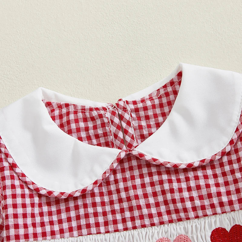 Girl's Embroidered Doll Collar Heart Rompers