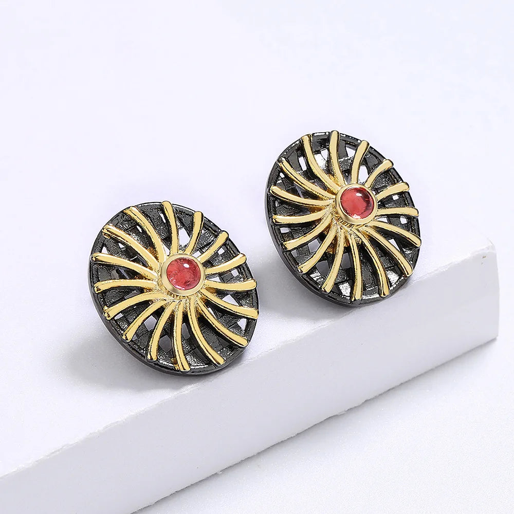 Sunburst Black & Gold Style Stud Earrings