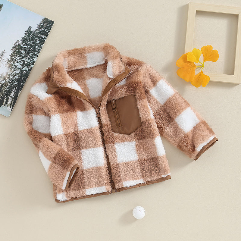 Boy's & Girl's Fuzzy Fleece Plaid Zip Jackets