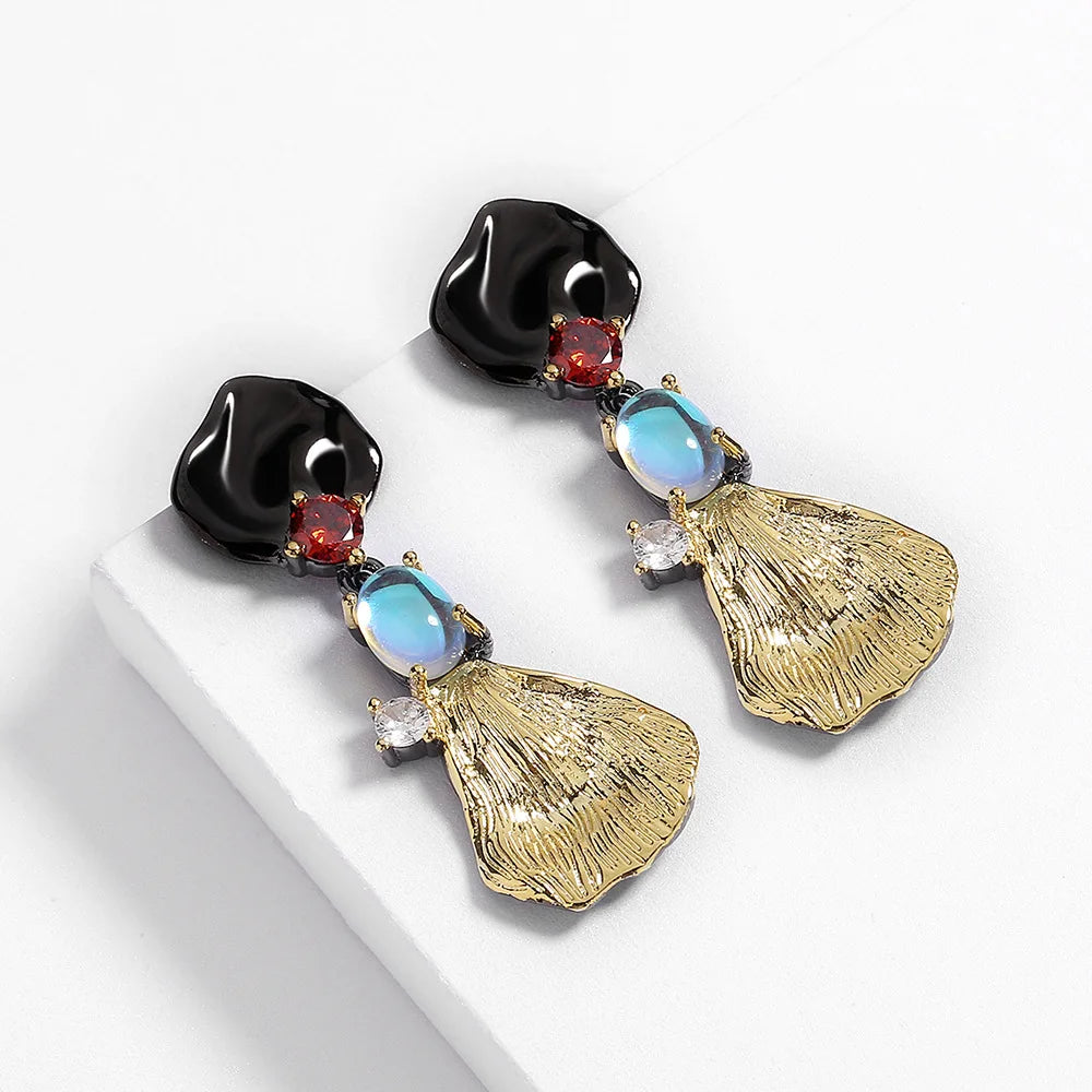 Black & Gold Style Moonlight Zircon Pendant Earrings