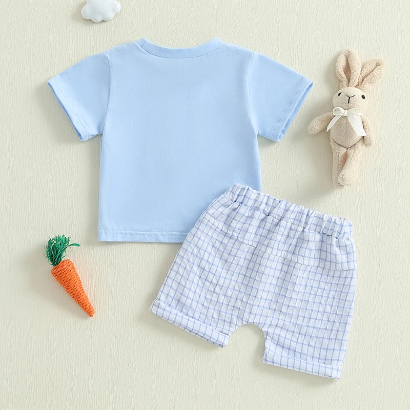 Boy's Easter Bunny Embroidered T-Shirt & Plaid Shorts