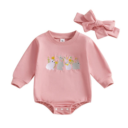 Girl's Easter Bunny Sweatshirt Onesies & Headband Sets