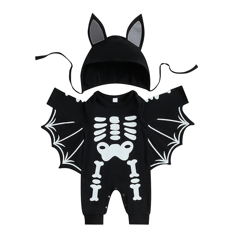 Halloween Costumes! 2-Piece Boy's & Girl's Long Sleeve Skeleton Bat Romper & Hat Set