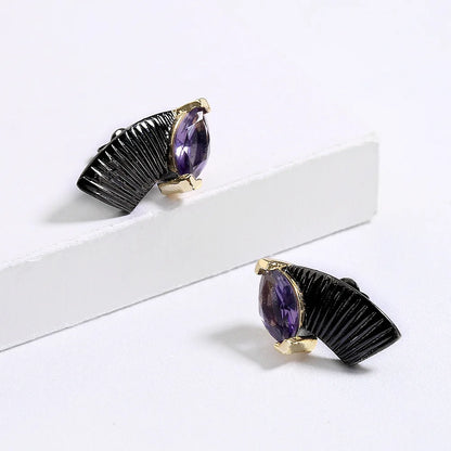 Amethyst Stud Earrings Black & Gold Style