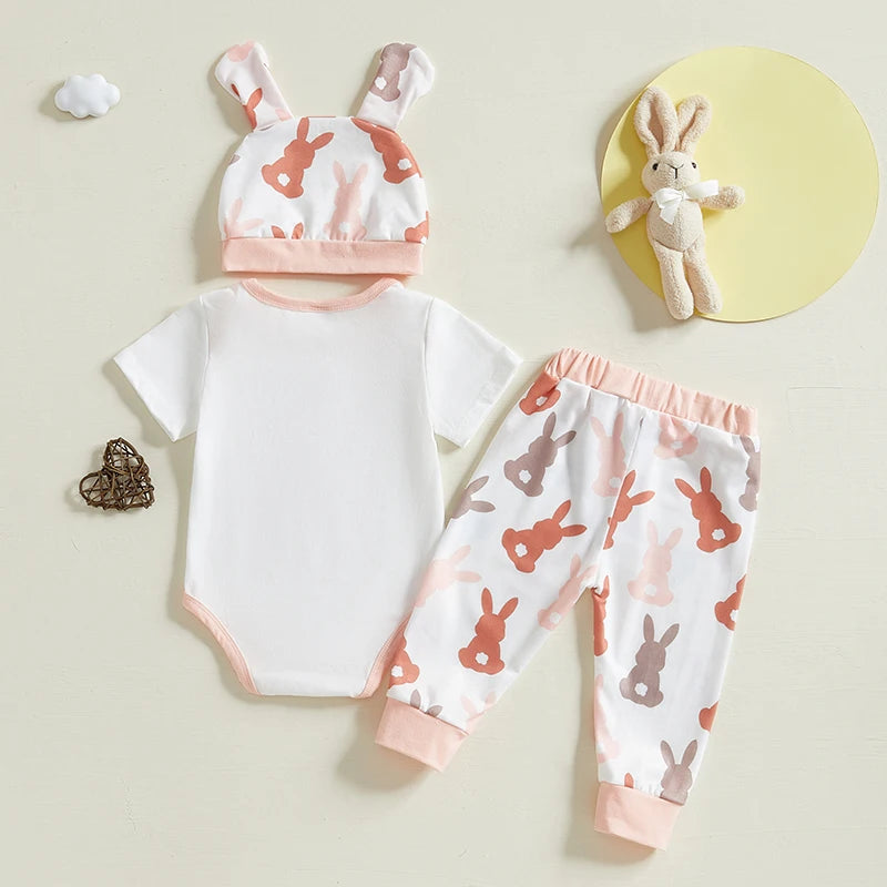 Girl's & Boy's Easter Bunny Romper Pants Hat & Rabbit Ears Set
