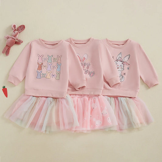 Girl's Easter Bunny Sweatshirts & Mesh Skirt Sets