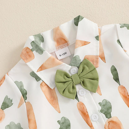 Boy's Easter Carrot Button-up Bow Tie Shirt & Shorts