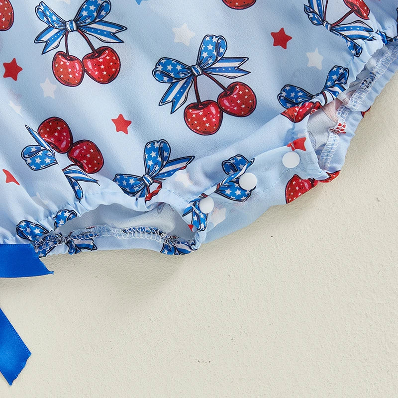Girl's Cherry 4th of July Plaid Doll Collar Rompers
