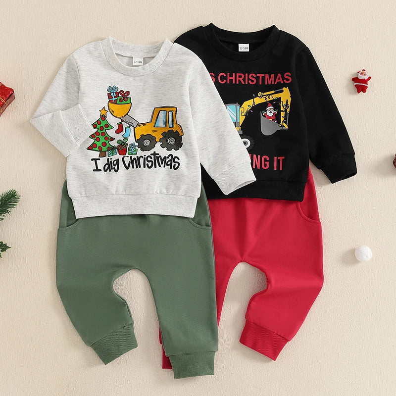 2-Piece Christmas Outfits! Boy’s Long Sleeve Sweatshirt & Pants Sets