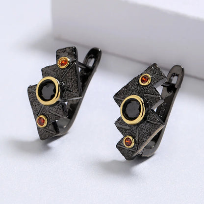 Earrings Zircon Earrings Green Zircon Black & Gold Style Earring