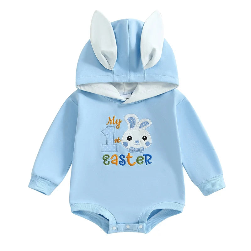 Girl’s Long Sleeve Easter Bunny Embroidered Sweatshirt Rompers